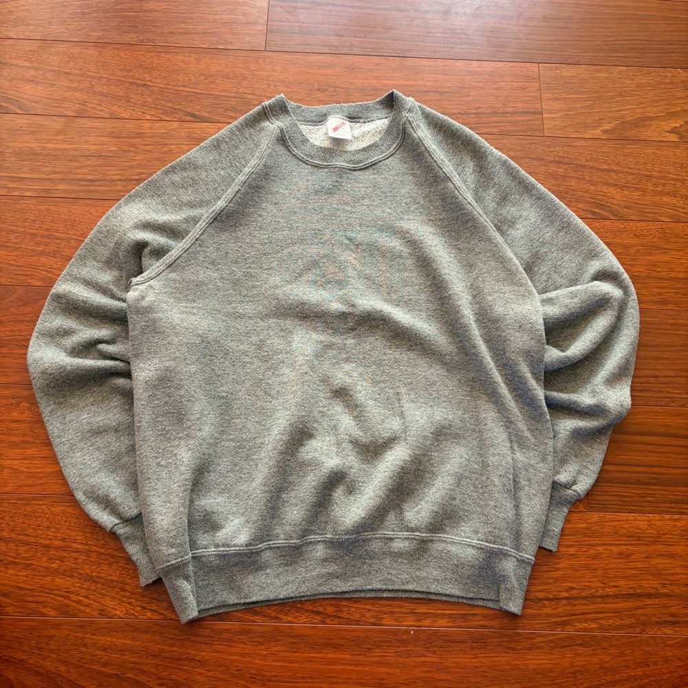 Vintage 80's Jerzees Blank Raglan Sweatshirt Heather Gray Made in USA Size M